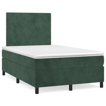 Vidaxl Cama Box Spring Colchón Y Led Terciopelo Verde Oscuro 120x190cm