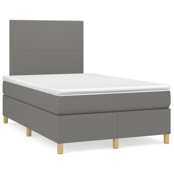 Vidaxl Cama Box Spring Con Colchón Y Led Tela Marrón Oscuro 120x190 Cm Gris