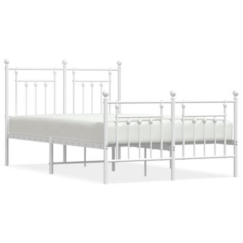 Vidaxl Estructura Cama Metal Con Cabecero Y Estribo Blanco 135x190 Cm