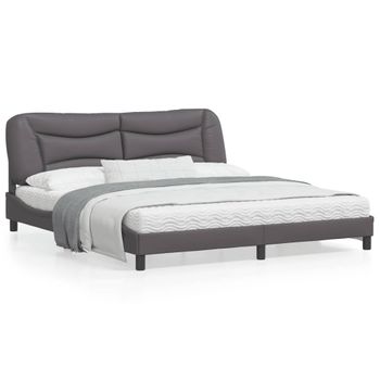 Vidaxl Estructura De Cama Con Luz Led Cuero Sintético Gris 180x200 Cm