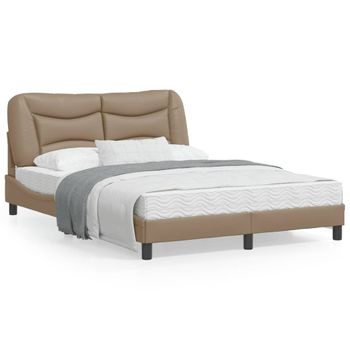 Vidaxl Estructura De Cama Con Led Cuero Sintético Capuchino 140x200 Cm Marrón