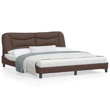 Vidaxl Estructura De Cama Con Luz Led Cuero Sintético Marrón 180x200cm