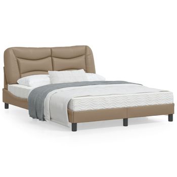 Vidaxl Estructura De Cama Con Led Cuero Sintético Capuchino 140x190 Cm Marrón