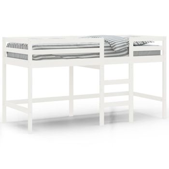 Vidaxl Cama Alta De Niños Con Escalera Madera Maciza Blanca 90x200 Cm