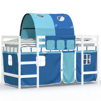 Vidaxl Cama Alta Para Niños Con Túnel Madera Pino Azul 90x190 Cm