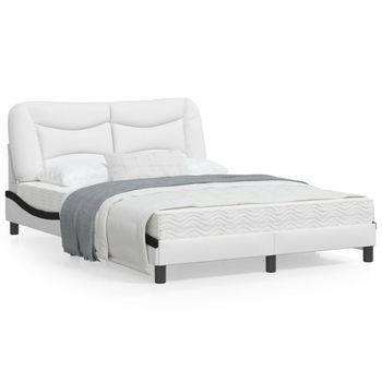 Vidaxl Estructura Cama Con Led Cuero Sintético Blanco Negro 120x200 Cm