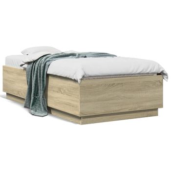 Vidaxl Estructura De Cama Madera De Ingeniería Roble Sonoma 90x190 Cm Marrón