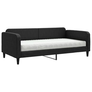 Vidaxl Sofá Cama Con Colchón Tela Negro 100x200 Cm