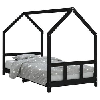 Vidaxl Estructura De Cama Para Niños Madera De Pino Negro 90x200 Cm