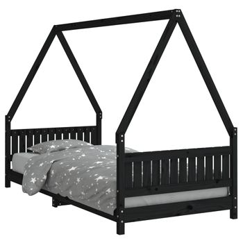 Vidaxl Estructura De Cama Para Niños Madera De Pino Negro 90x200 Cm