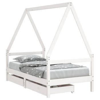 Vidaxl Estructura Cama Infantil Y Cajones Madera Pino Blanco 80x160 Cm