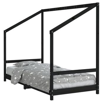 Vidaxl Estructura De Cama Para Niños Madera De Pino Negro 90x200 Cm