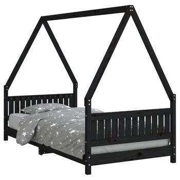 Vidaxl Estructura De Cama Para Niños Madera De Pino Negro 90x190 Cm