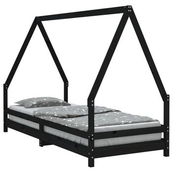 Vidaxl Estructura De Cama Para Niños Madera De Pino Negro 90x200 Cm