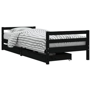 Vidaxl Estructura De Cama Niños Con Cajones Madera Pino Negro 90x200cm