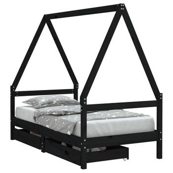 Vidaxl Estructura Cama Infantil Y Cajones Madera Pino Negro 80x160 Cm