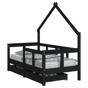 Vidaxl Estructura De Cama Niños Con Cajones Madera Pino Negro 70x140cm