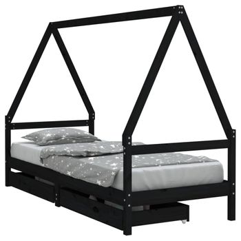 Vidaxl Estructura De Cama Niños Con Cajones Madera Pino Negro 90x200cm