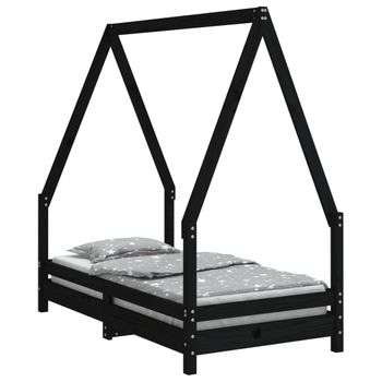 Vidaxl Estructura De Cama Para Niños Madera De Pino Negro 70x140 Cm