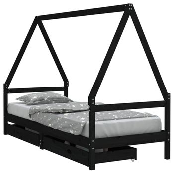 Vidaxl Estructura Cama Infantil Y Cajones Madera Pino Negro 90x190 Cm