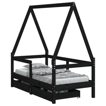 Vidaxl Estructura De Cama Niños Con Cajones Madera Pino Negro 70x140cm