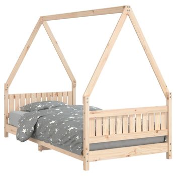 Vidaxl Estructura De Cama Infantil Madera Maciza De Pino 90x190 Cm Marrón