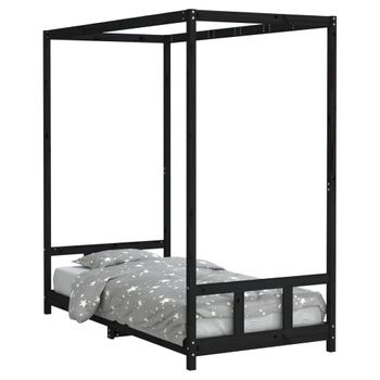 Vidaxl Estructura De Cama Para Niños Madera De Pino Negro 90x190 Cm