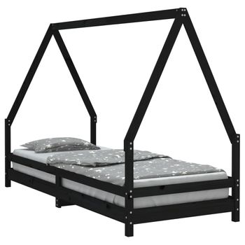 Vidaxl Estructura De Cama Para Niños Madera De Pino Negro 80x200 Cm