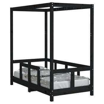 Vidaxl Estructura De Cama Para Niños Madera De Pino Negro 70x140 Cm