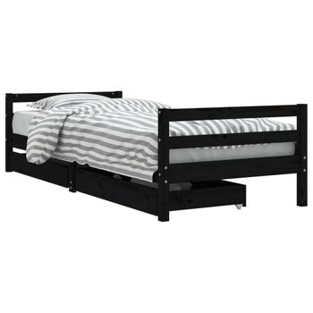 Vidaxl Estructura Cama Infantil Y Cajones Madera Pino Negro 90x190 Cm