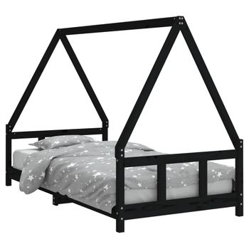 Vidaxl Estructura De Cama Para Niños Madera De Pino Negro 90x190 Cm