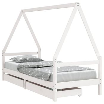 Vidaxl Estructura Cama Infantil Y Cajones Madera Pino Blanco 90x190 Cm