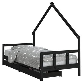 Vidaxl Estructura De Cama Niños Con Cajones Madera Pino Negro 90x200cm