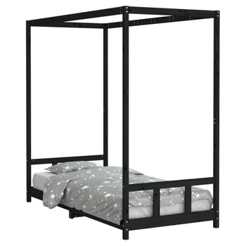 Vidaxl Estructura De Cama Para Niños Madera De Pino Negro 90x200 Cm