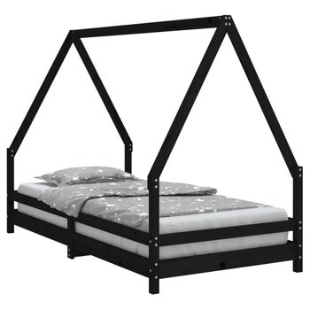 Vidaxl Estructura De Cama Para Niños Madera De Pino Negro 90x190 Cm