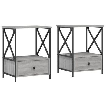 Vidaxl Mesita De Noche 2 Uds Madera Ingeniería Gris Sonoma 50x41x65 Cm