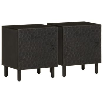 Vidaxl Mesitas De Noche 2 Uds Madera Maciza De Mango Negro 40x33x46 Cm