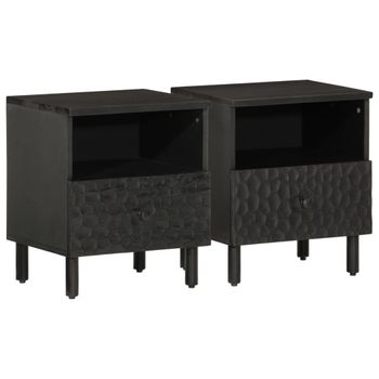 Vidaxl Mesitas De Noche 2 Uds Madera Maciza De Mango Negro 40x33x46 Cm