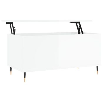 Vidaxl Mesa De Centro Madera Contrachapada Blanco Brillo 90x44,5x45 Cm