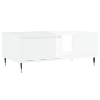 Vidaxl Mesa De Centro Madera Contrachapada Blanco Brillo 90x50x36,5 Cm