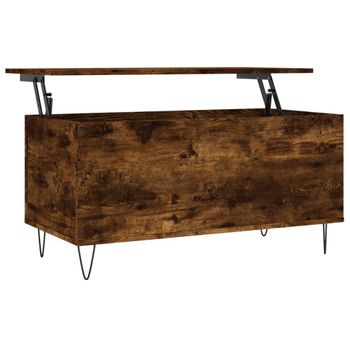 Vidaxl Mesa De Centro Madera Contrachapada Roble Ahumado 90x44,5x45 Cm Marrón