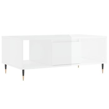 Vidaxl Mesa De Centro Madera Contrachapada Blanco Brillo 90x50x36,5 Cm