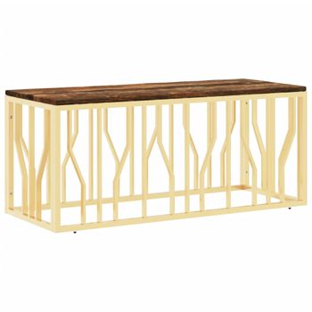 Vidaxl Mesa De Centro Acero Inoxidable Madera Maciza Reciclada Dorada