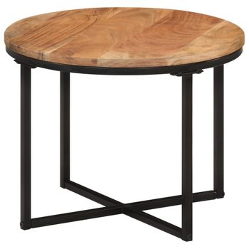 Vidaxl Mesa De Centro De Madera Maciza De Acacia Y Hierro 45x45x35 Cm Marrón