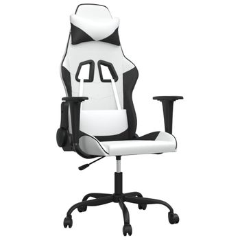 Vidaxl Silla Gaming De Masaje Cuero Sintético Blanco Y Negro