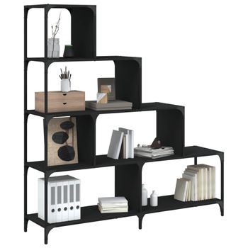 Librería Con 4 Peldaños Madera Ingeniería Negro 139x33,5x149 Cm