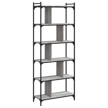 Vidaxl Librería 6 Estantes Madera Ingeniería Gris Sonoma 76x32x192 Cm