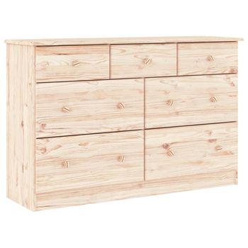 Vidaxl Cómoda Cajonera Alta Madera Maciza Pino 112x35x73 Cm Marrón