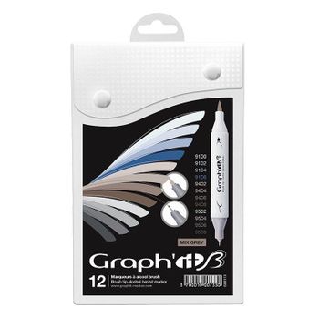 Juego De 12 Marcadores Graph'it Brush & Extra Fine - Mix Grays