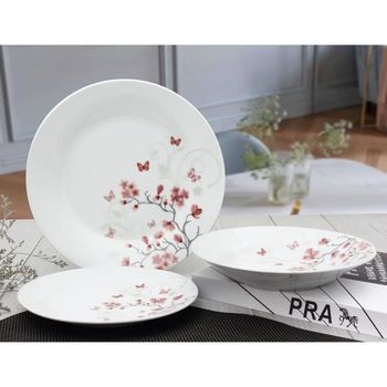 Servicio De Mesa 18 Piezas En Porcelana Roja Mariposas